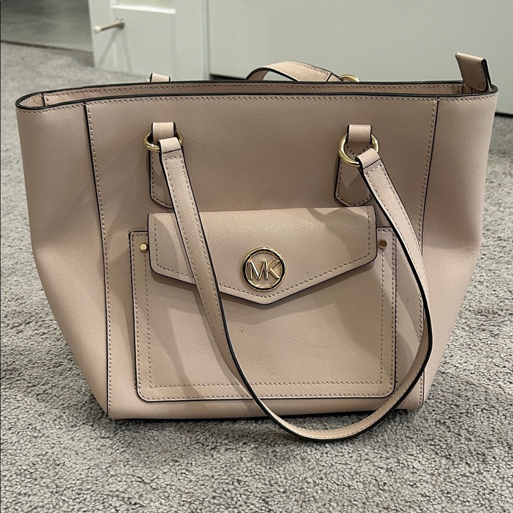 Michael Kors Neutral Blush Saffiano Leather Tote with Front Pocket